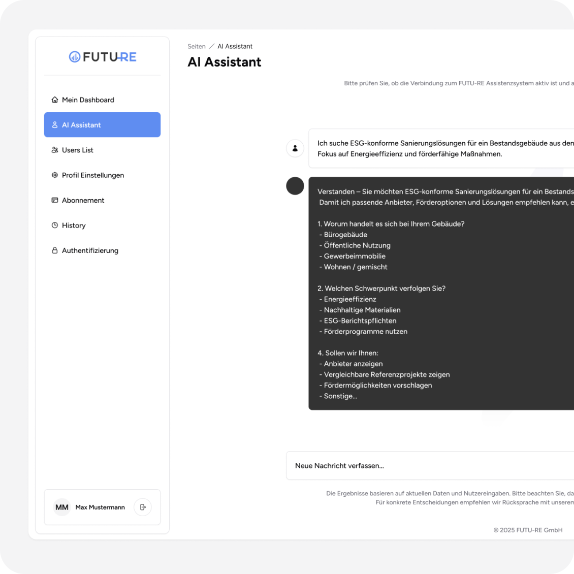 FUTU-RE AI Assistant interface